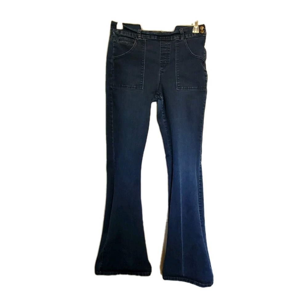 Shoh Jeans Womens Size 12 Tall High Waist Flare Blue Side Snap And Zipper